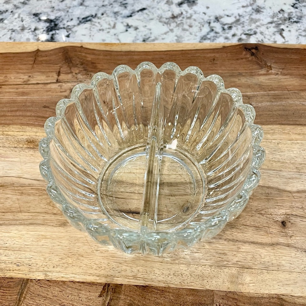 VTG Clear Glass Divided Condiment/Candy/Nut Dish
